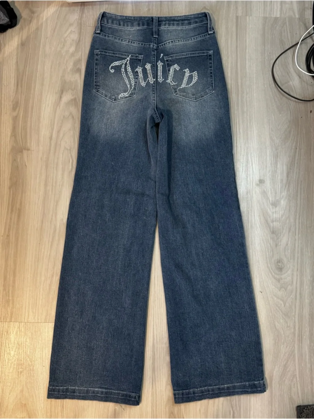 Juicy Couture lunita high rise wide leg jeans rhinestone bejeweled NWOT size 26